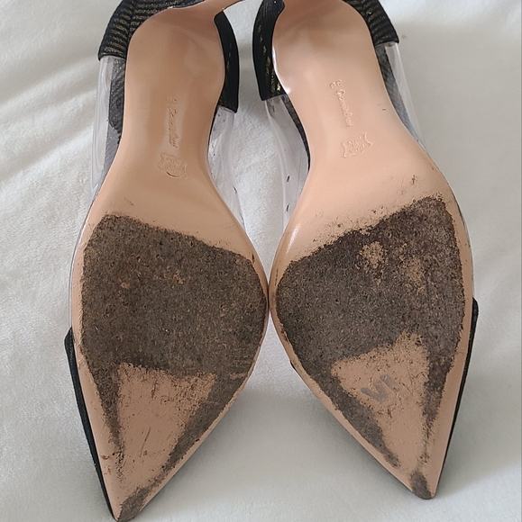EUC! Gianvito Rossi Black Suede/Gold Metallic Striped Plexi Pumps! - Picture 7 of 12